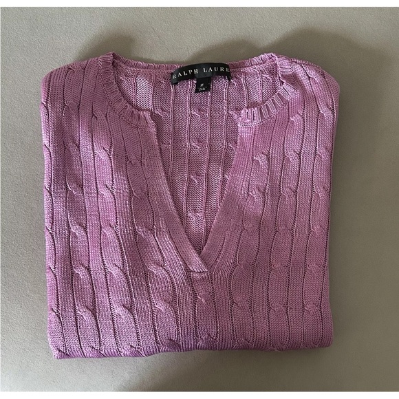 Ralph Lauren Black Label Orchid Purple 100% Silk Cable Knit Sweater Sz Small - Picture 3 of 11
